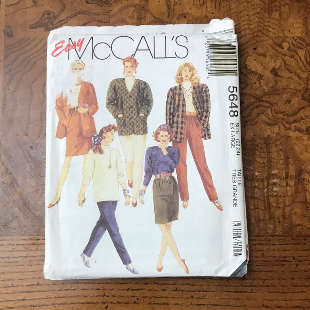 90's UNCUT Easy McCall's 5648 Jacket Top Skirt Pants Sewing Pattern Sz X-L 22 24